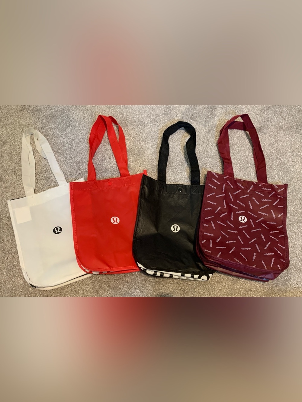 lululemon Reusable Tote Set Count 4 - White, Red, Black and Burgundy